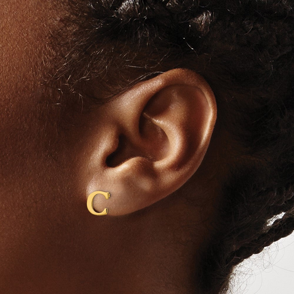 Gold Plated Sterling Silver Letter C Initial Post Earrings
