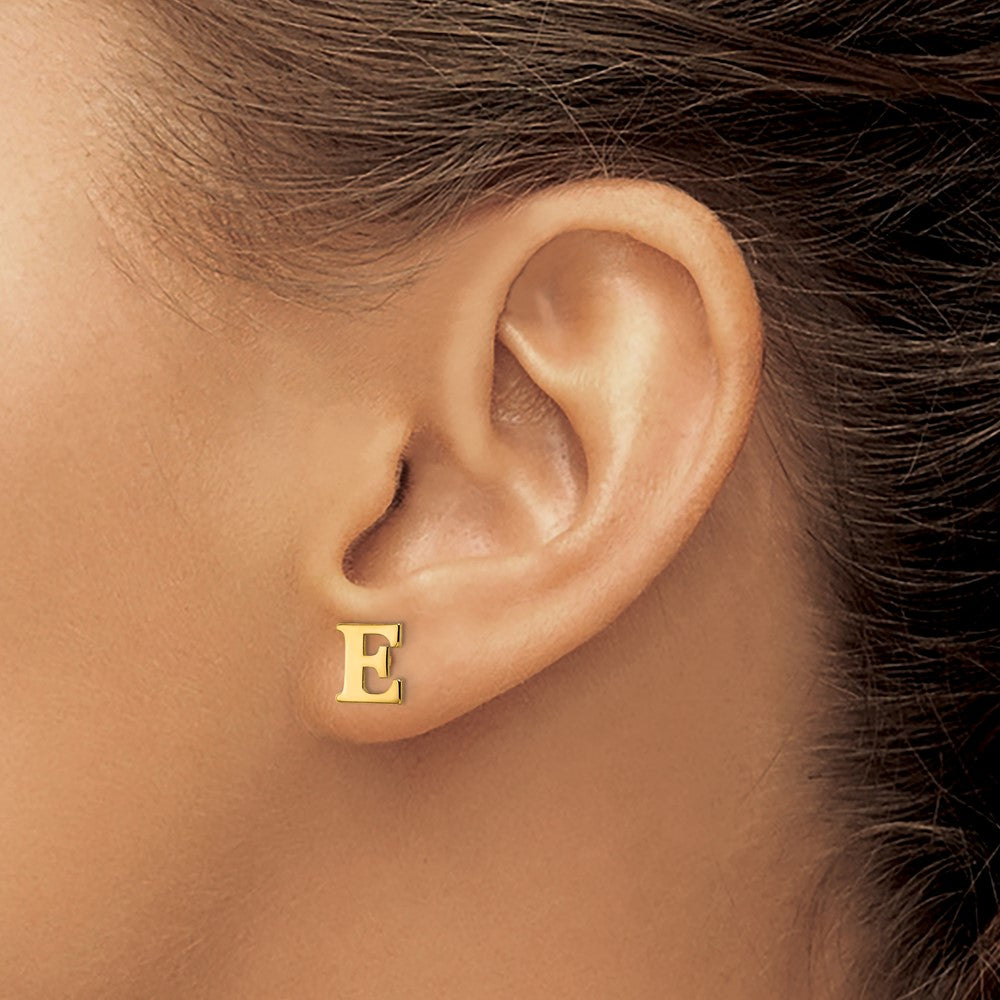 Gold Plated Sterling Silver Letter E Initial Post Earrings