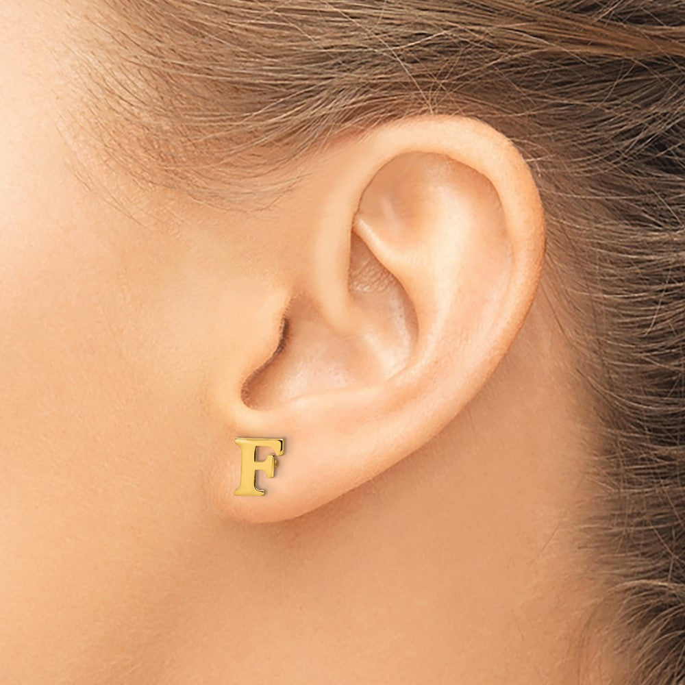 Gold Plated Sterling Silver Letter F Initial Post Earrings