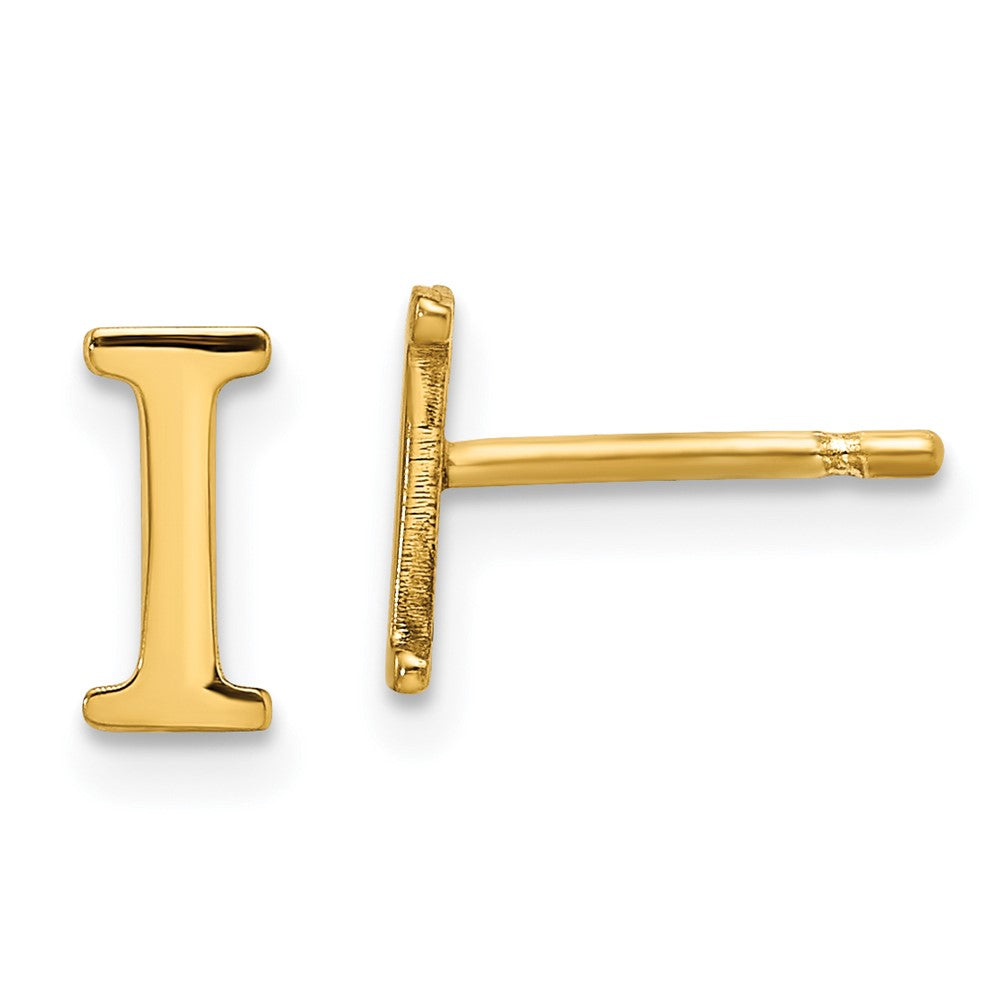 14K Yellow Gold 14Ky Letter I Initial Post Earrings