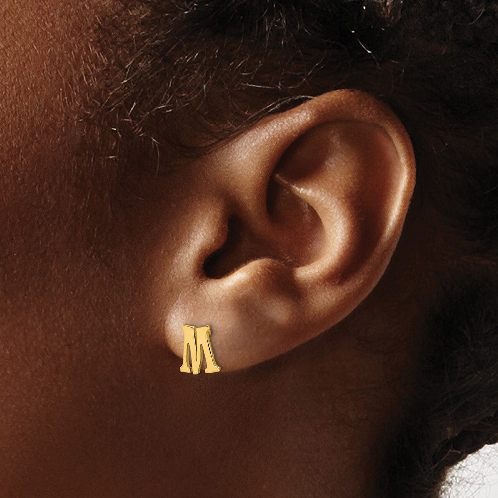 Gold Plated Sterling Silver Letter M Initial Post Earrings