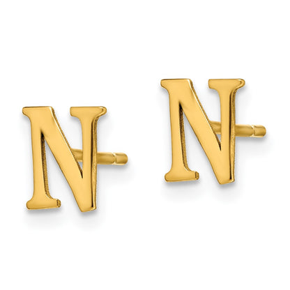 Gold Plated Sterling Silver Letter N Initial Post Earrings