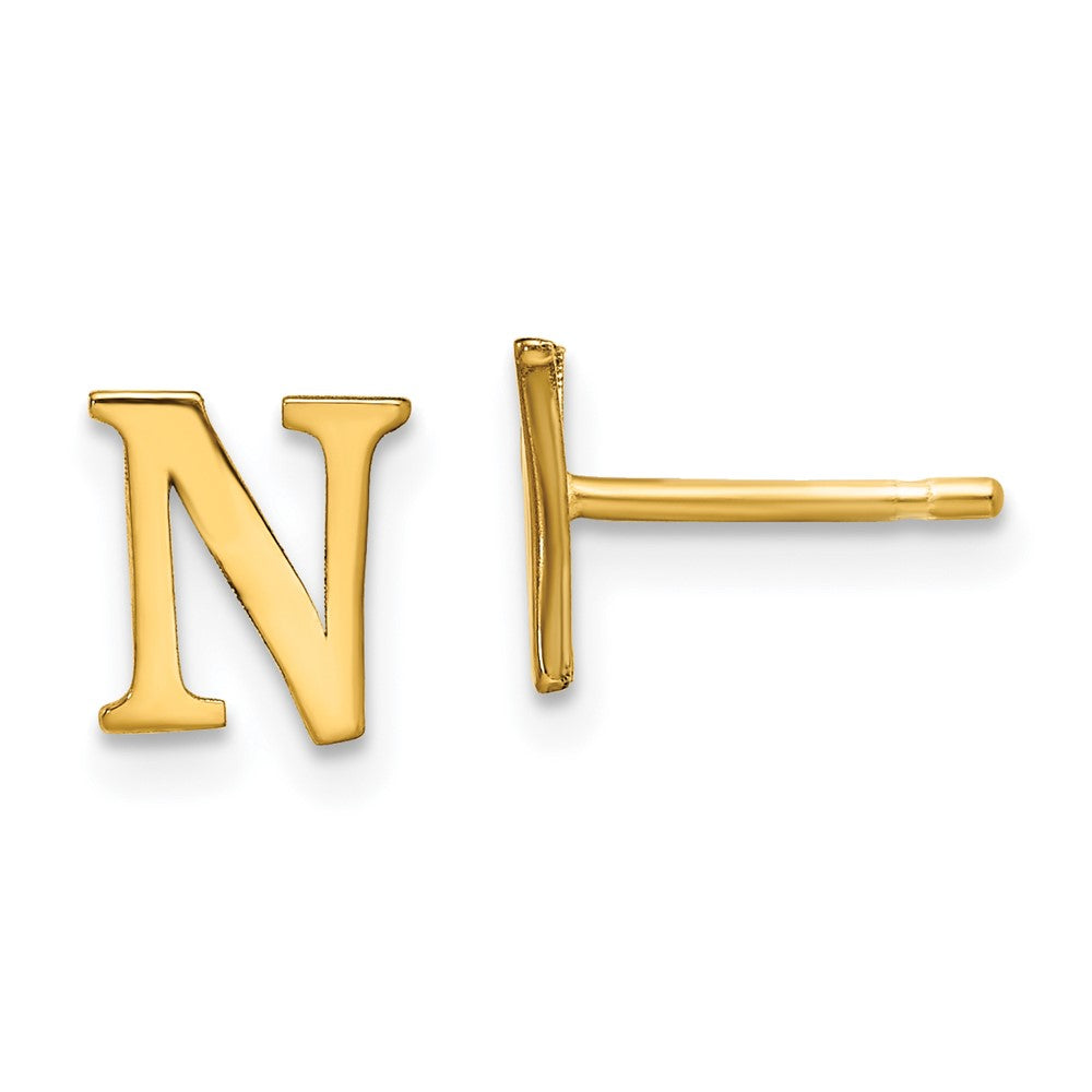 Gold Plated Sterling Silver Letter N Initial Post Earrings