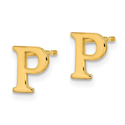 Gold Plated Sterling Silver Letter P Initial Post Earrings