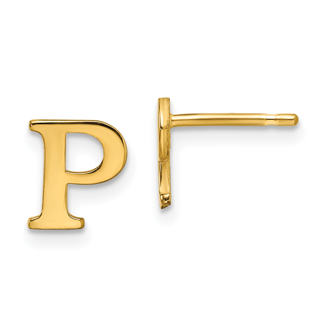 Gold Plated Sterling Silver Letter P Initial Post Earrings