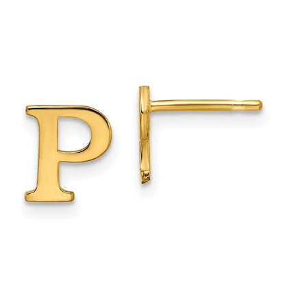 Gold Plated Sterling Silver Letter P Initial Post Earrings