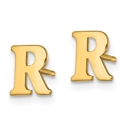 Gold Plated Sterling Silver Letter R Initial Post Earrings