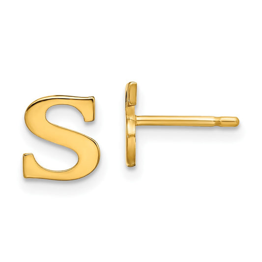 Gold Plated Sterling Silver Letter S Initial Post Earrings