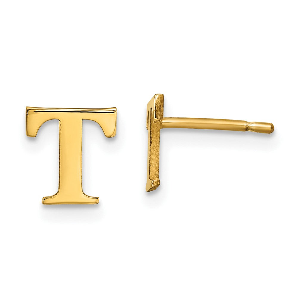 Gold Plated Sterling Silver Letter T Initial Post Earrings