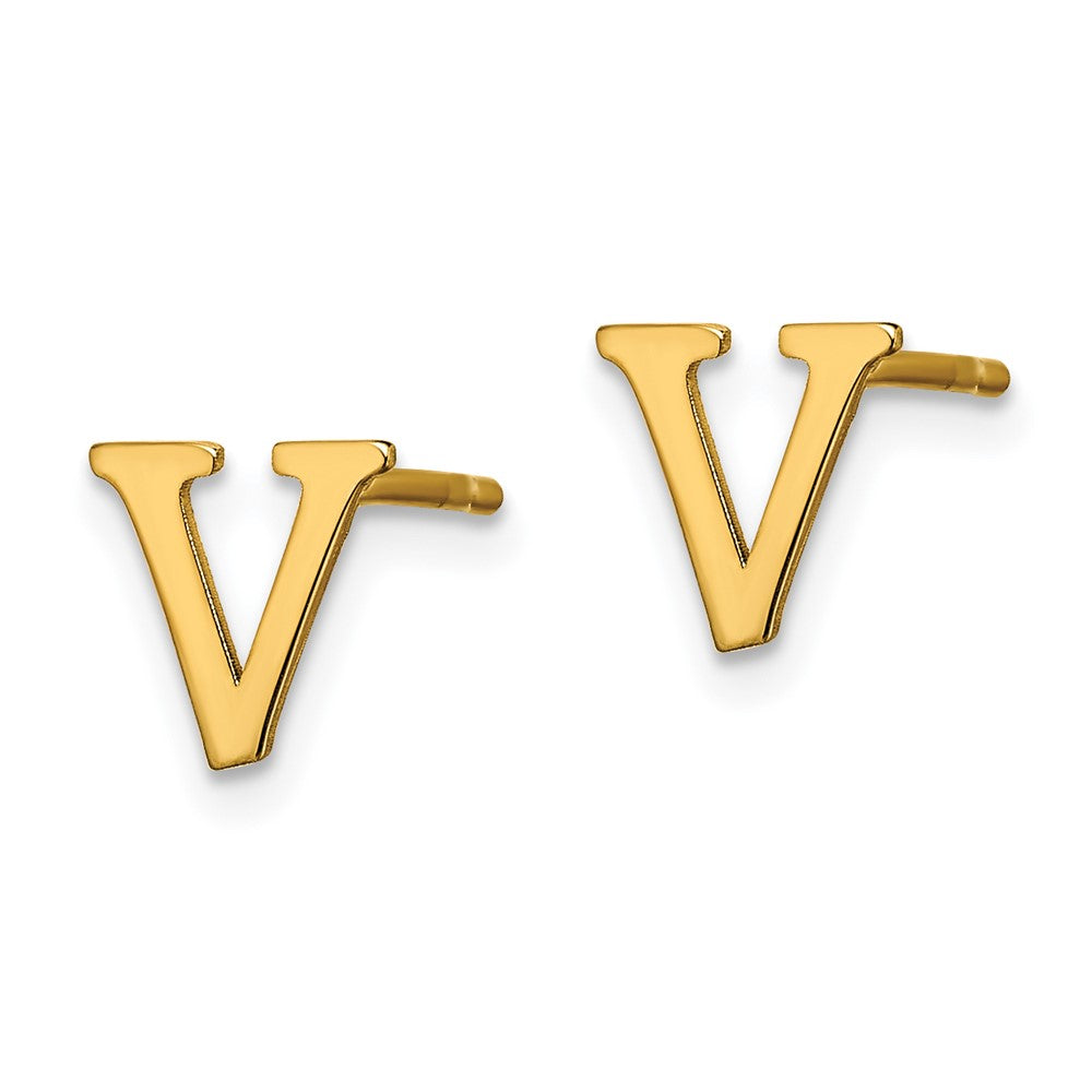 Gold Plated Sterling Silver Letter V Initial Post Earrings