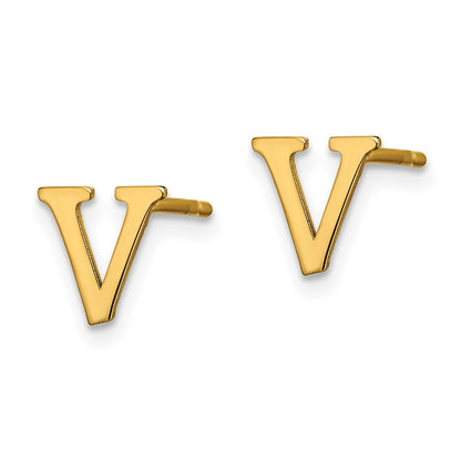 Gold Plated Sterling Silver Letter V Initial Post Earrings