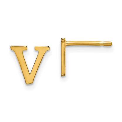 Gold Plated Sterling Silver Letter V Initial Post Earrings