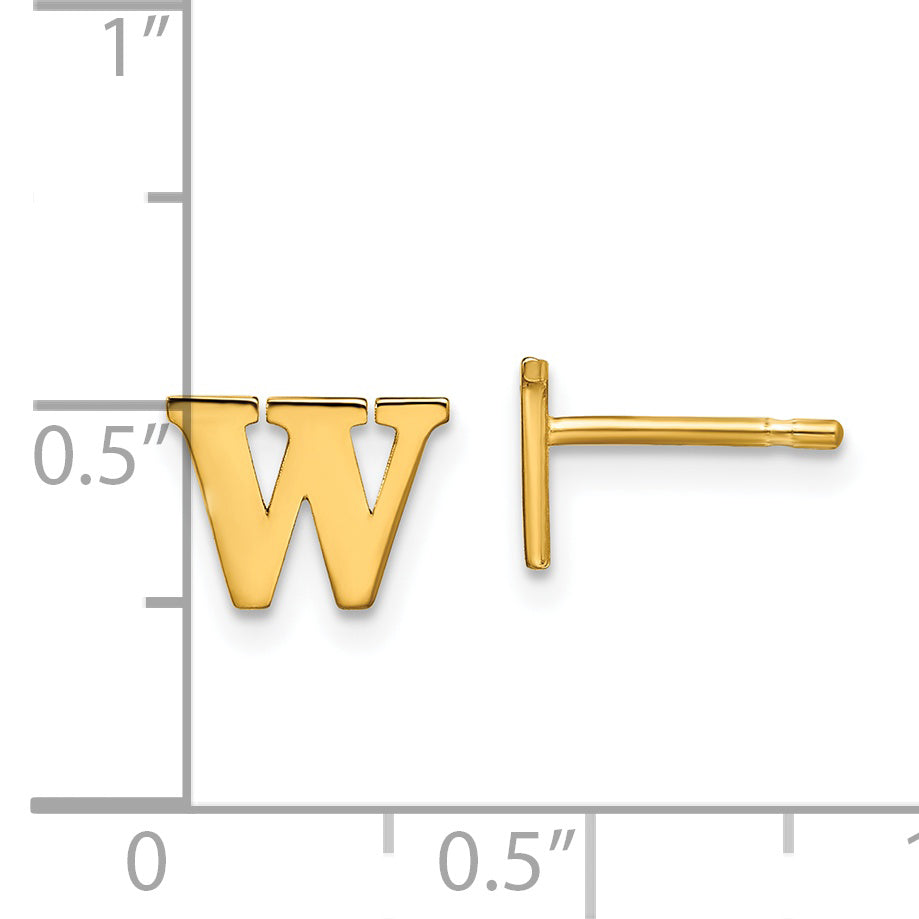 Gold Plated Sterling Silver Letter W Initial Post Earrings