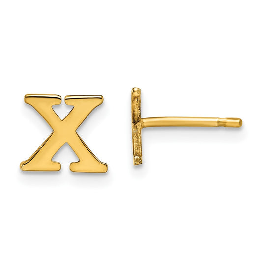 Gold Plated Sterling Silver Letter X Initial Post Earrings