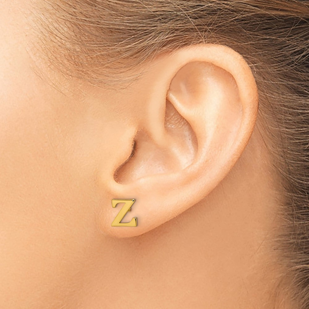 Gold Plated Sterling Silver Letter Z Initial Post Earrings