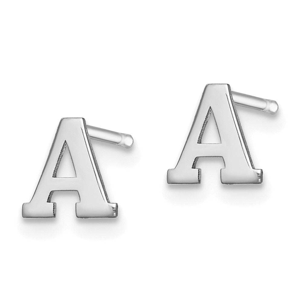 Sterling Silver Rhodium Plated Letter A Initial Post Earrings