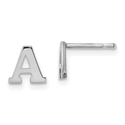 Sterling Silver Rhodium Plated Letter A Initial Post Earrings
