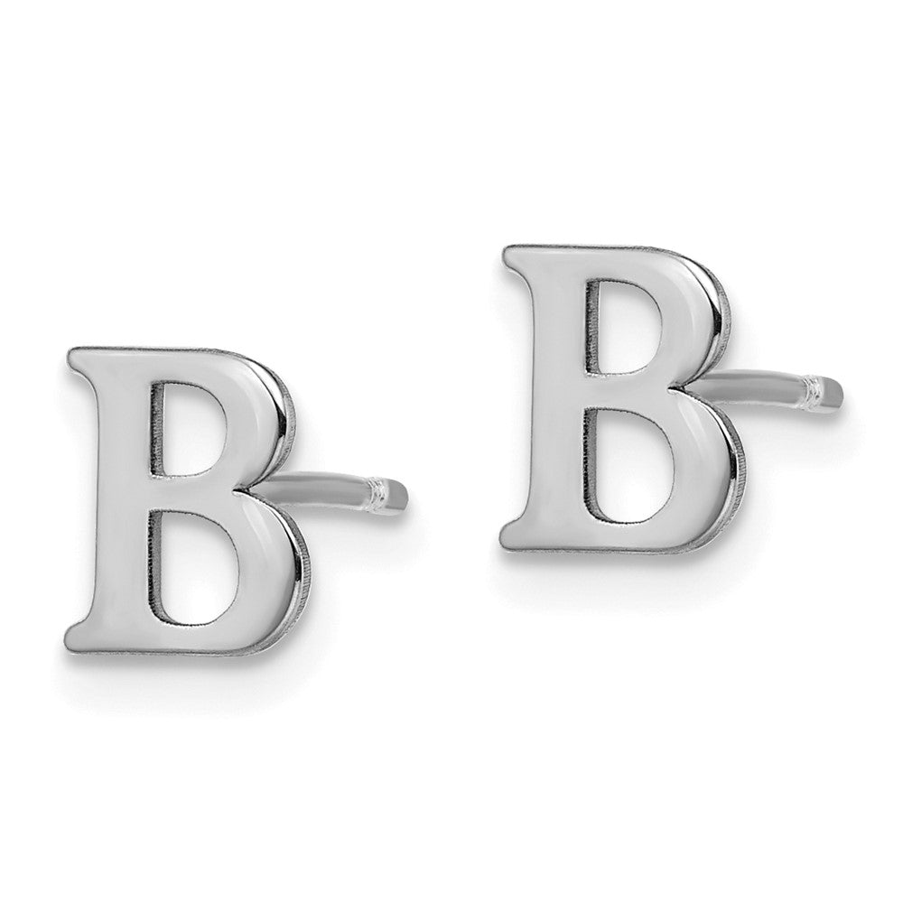 Sterling Silver Rhodium Plated Letter B Initial Post Earrings