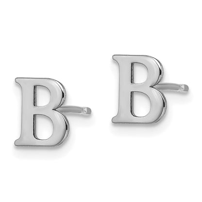 Sterling Silver Rhodium Plated Letter B Initial Post Earrings