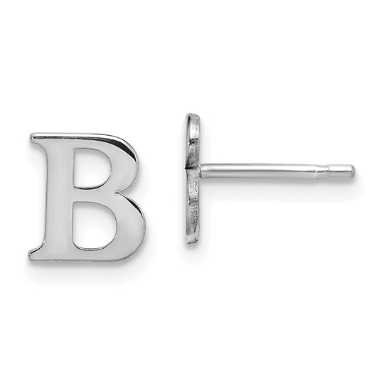 Sterling Silver Rhodium Plated Letter B Initial Post Earrings