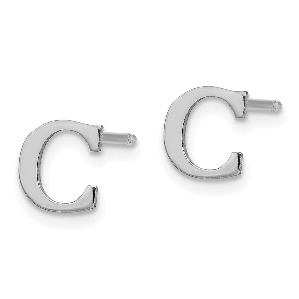 Sterling Silver Rhodium Plated Letter C Initial Post Earrings