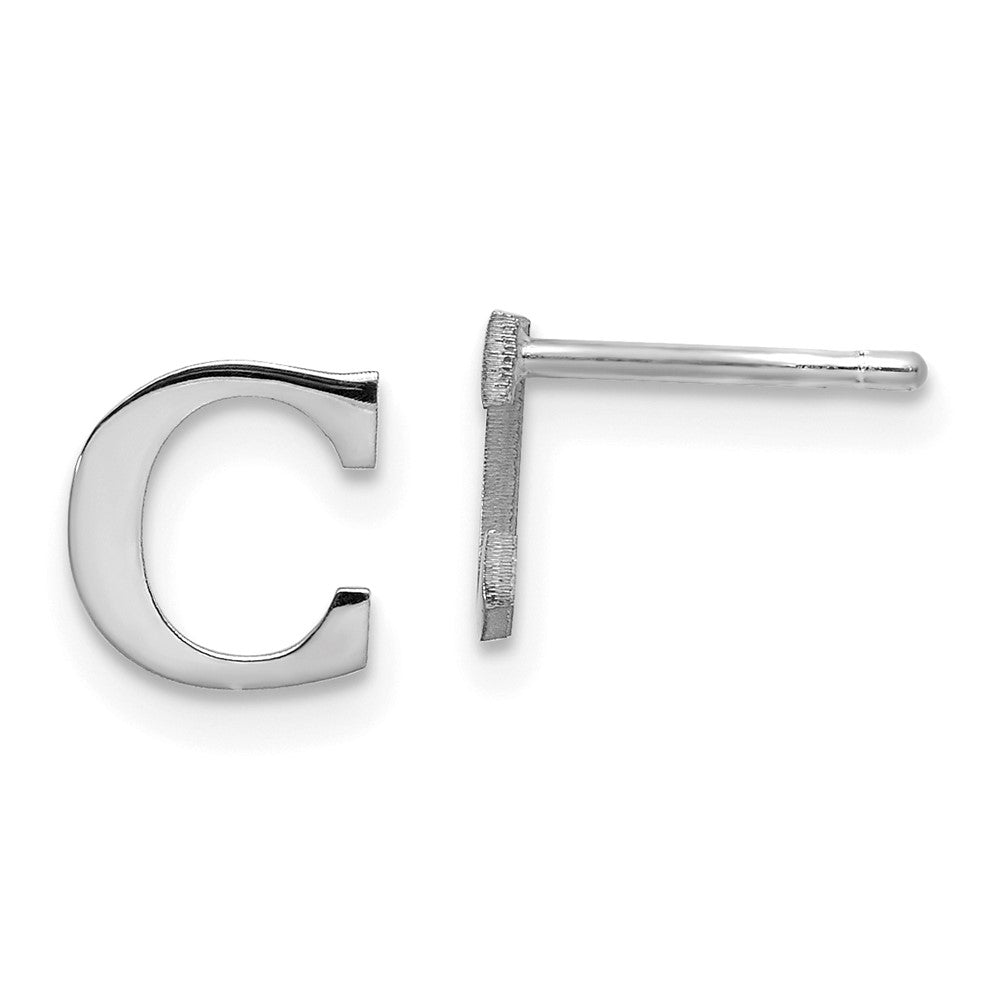 Sterling Silver Rhodium Plated Letter C Initial Post Earrings