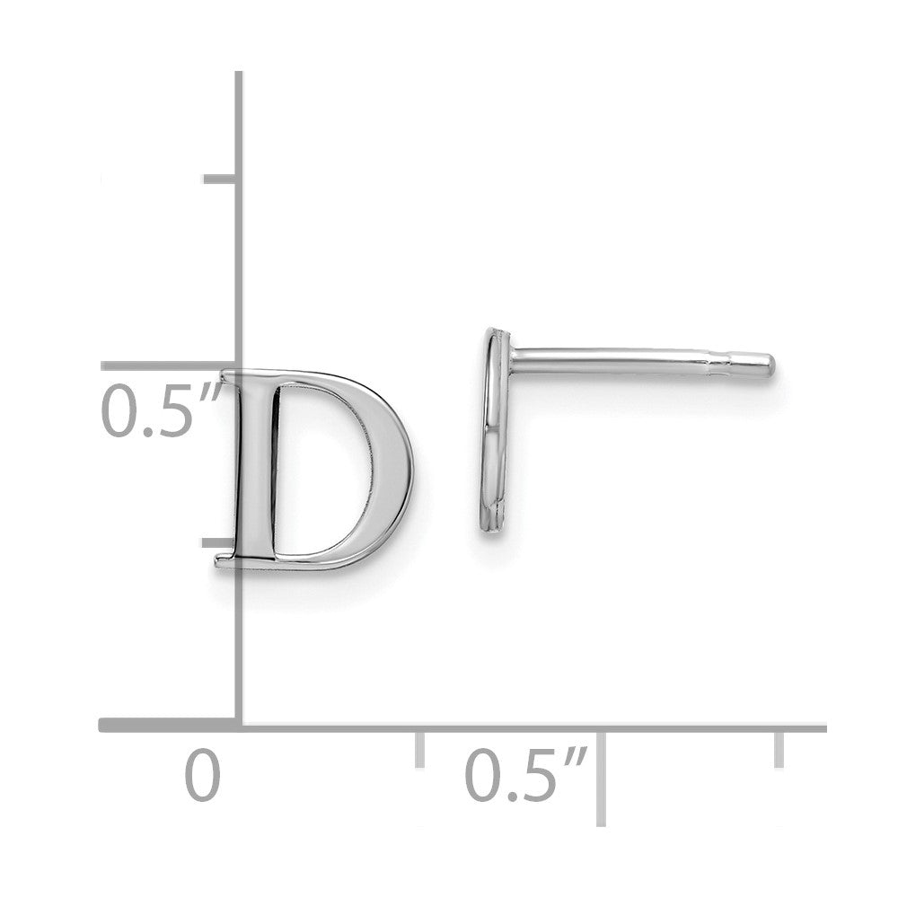Sterling Silver Rhodium Plated Letter D Initial Post Earrings