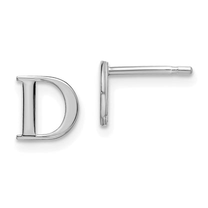 Sterling Silver Rhodium Plated Letter D Initial Post Earrings