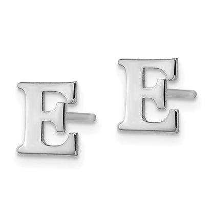 Sterling Silver Rhodium Plated Letter E Initial Post Earrings
