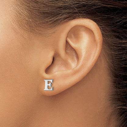 14K White Gold 14Kw Letter E Initial Post Earrings