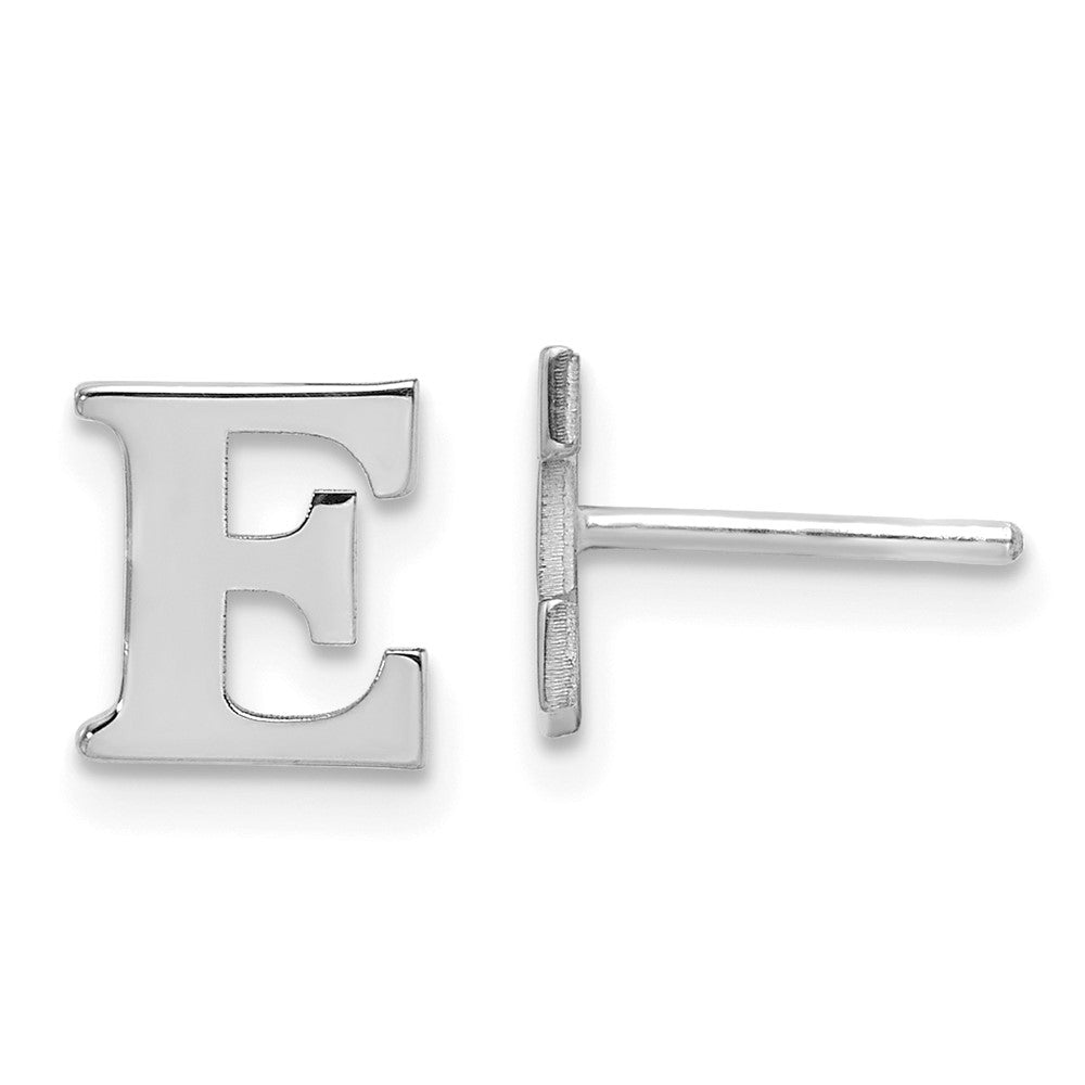 Sterling Silver Rhodium Plated Letter E Initial Post Earrings