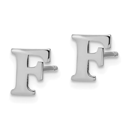 Sterling Silver Rhodium Plated Letter F Initial Post Earrings