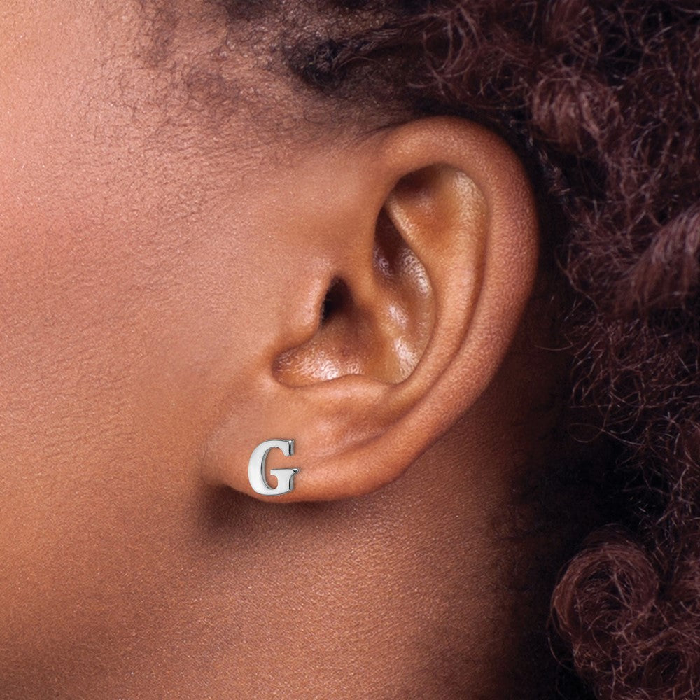 Sterling Silver Rhodium Plated Letter G Initial Post Earrings