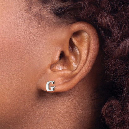 Sterling Silver Rhodium Plated Letter G Initial Post Earrings