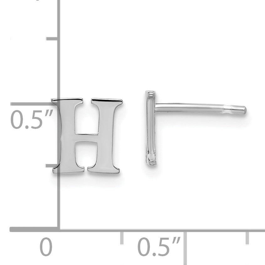 Sterling Silver Rhodium Plated Letter H Initial Post Earrings