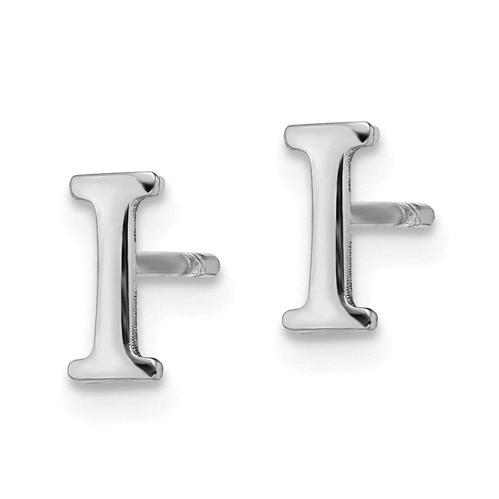 Sterling Silver Rhodium Plated Letter I Initial Post Earrings
