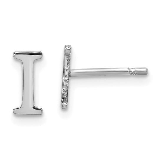 Sterling Silver Rhodium Plated Letter I Initial Post Earrings