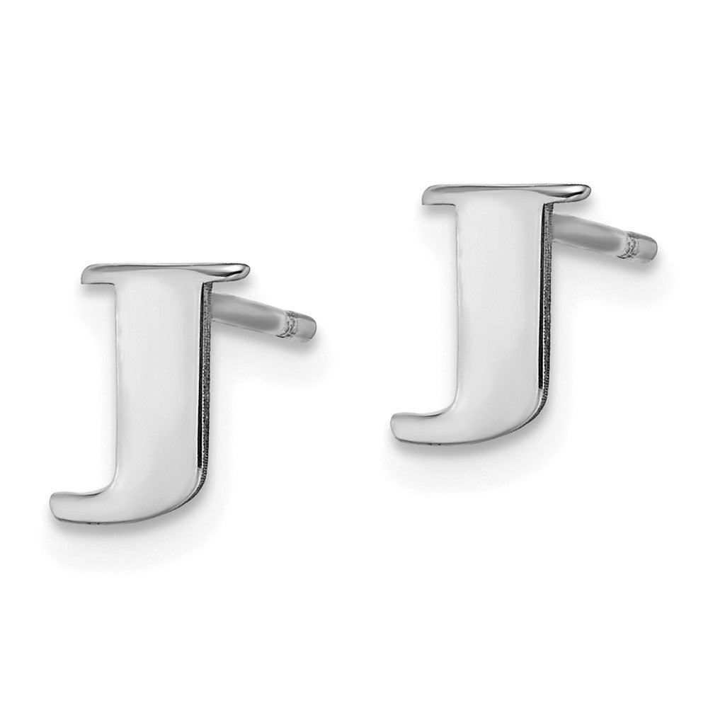Sterling Silver Rhodium Plated Letter J Initial Post Earrings