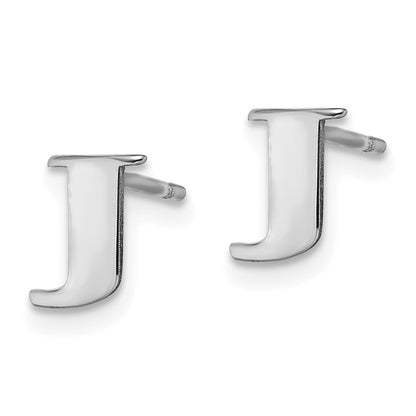 Sterling Silver Rhodium Plated Letter J Initial Post Earrings