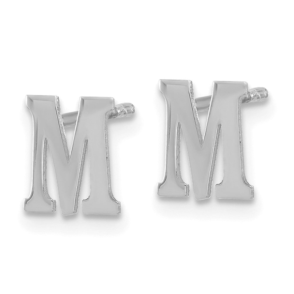 Sterling Silver Rhodium Plated Letter M Initial Post Earrings