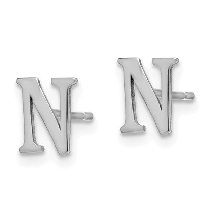 14K White Gold 14Kw Letter N Initial Post Earrings