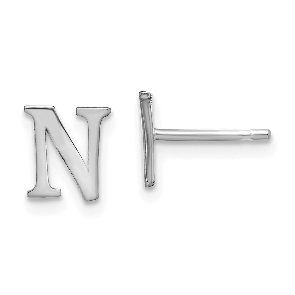 Sterling Silver Rhodium Plated Letter N Initial Post Earrings