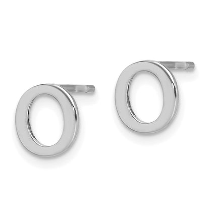 Sterling Silver Rhodium Plated Letter O Initial Post Earrings
