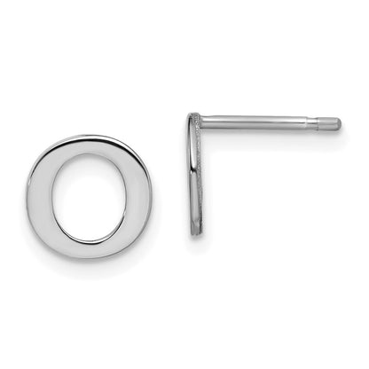 Sterling Silver Rhodium Plated Letter O Initial Post Earrings