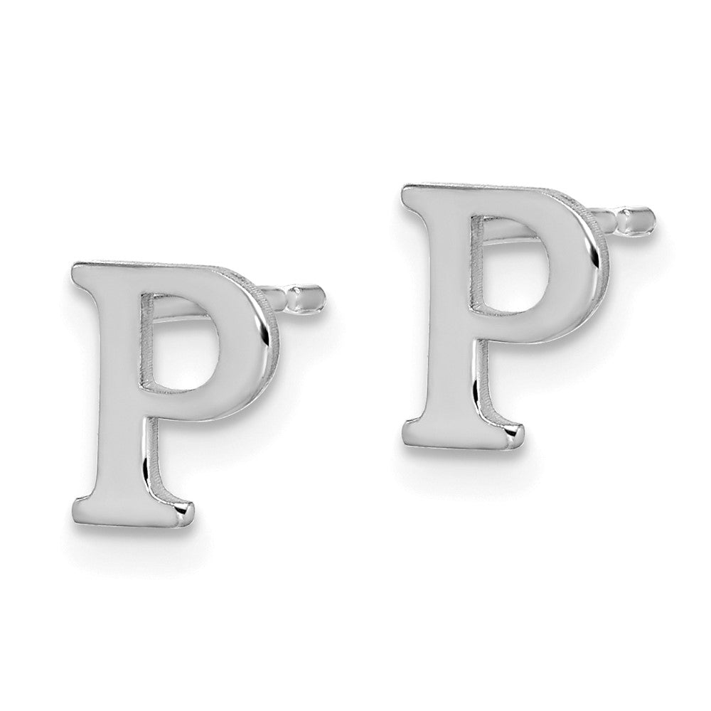 Sterling Silver Rhodium Plated Letter P Initial Post Earrings