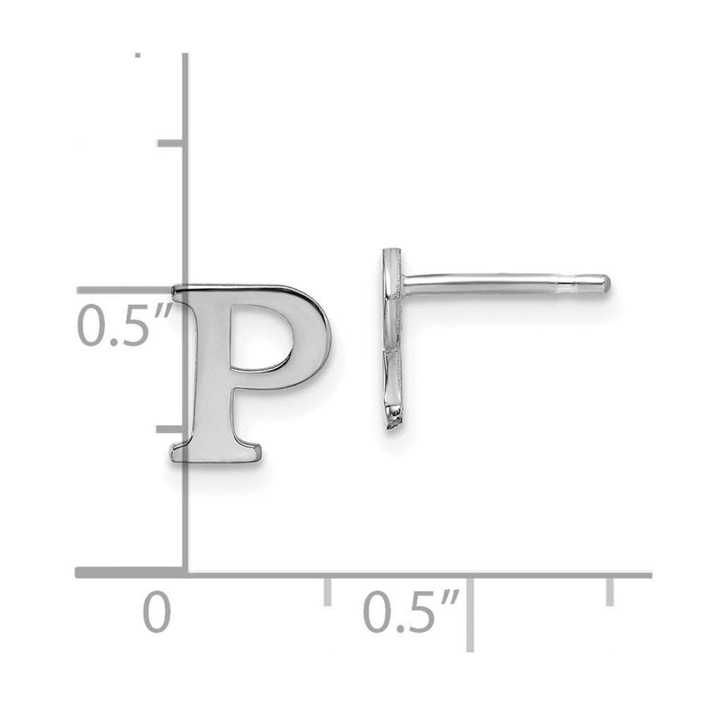 Sterling Silver Rhodium Plated Letter P Initial Post Earrings