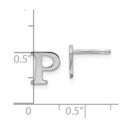 Sterling Silver Rhodium Plated Letter P Initial Post Earrings