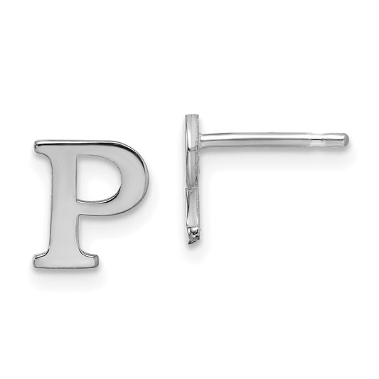 Sterling Silver Rhodium Plated Letter P Initial Post Earrings