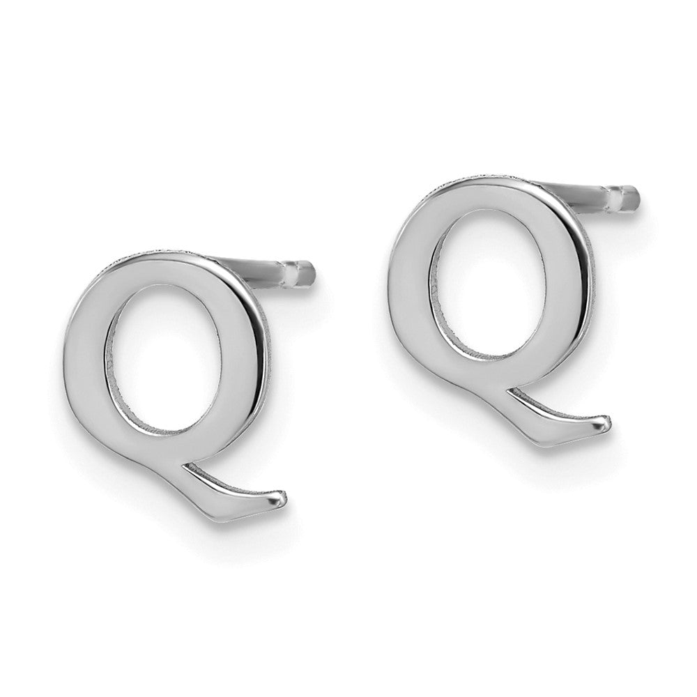 Sterling Silver Rhodium Plated Letter Q Initial Post Earrings