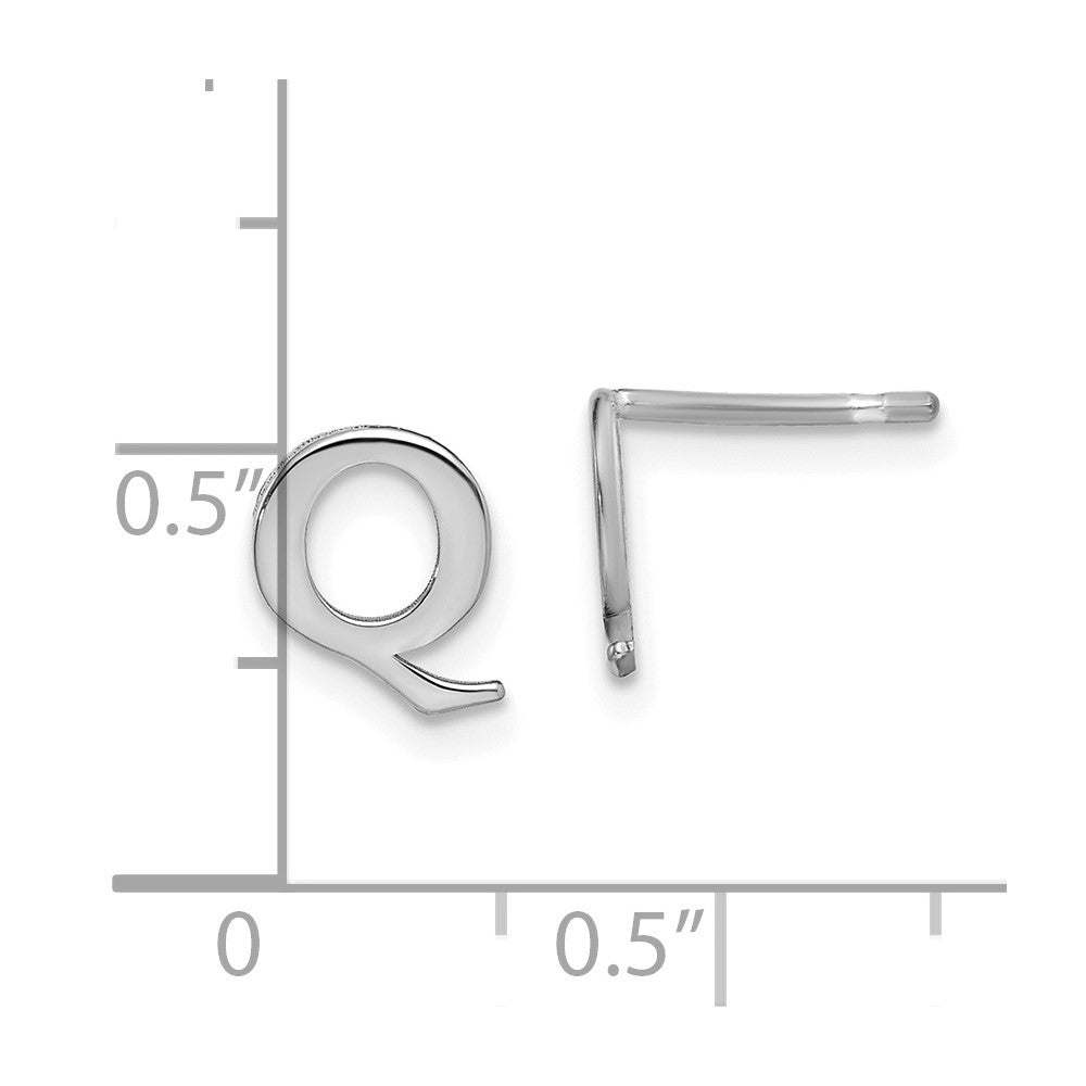 Sterling Silver Rhodium Plated Letter Q Initial Post Earrings